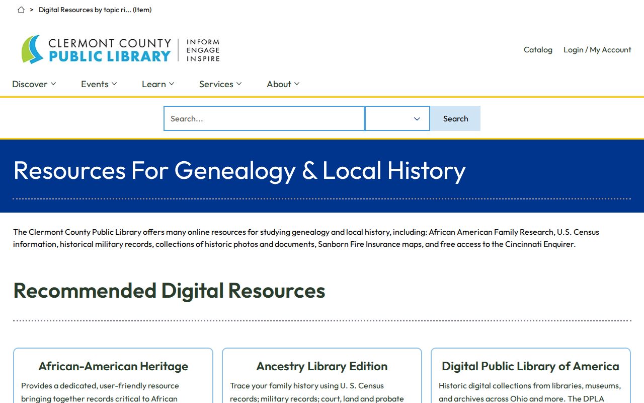 Clermont County city directory research resources at the Clermont County Library genealogy page