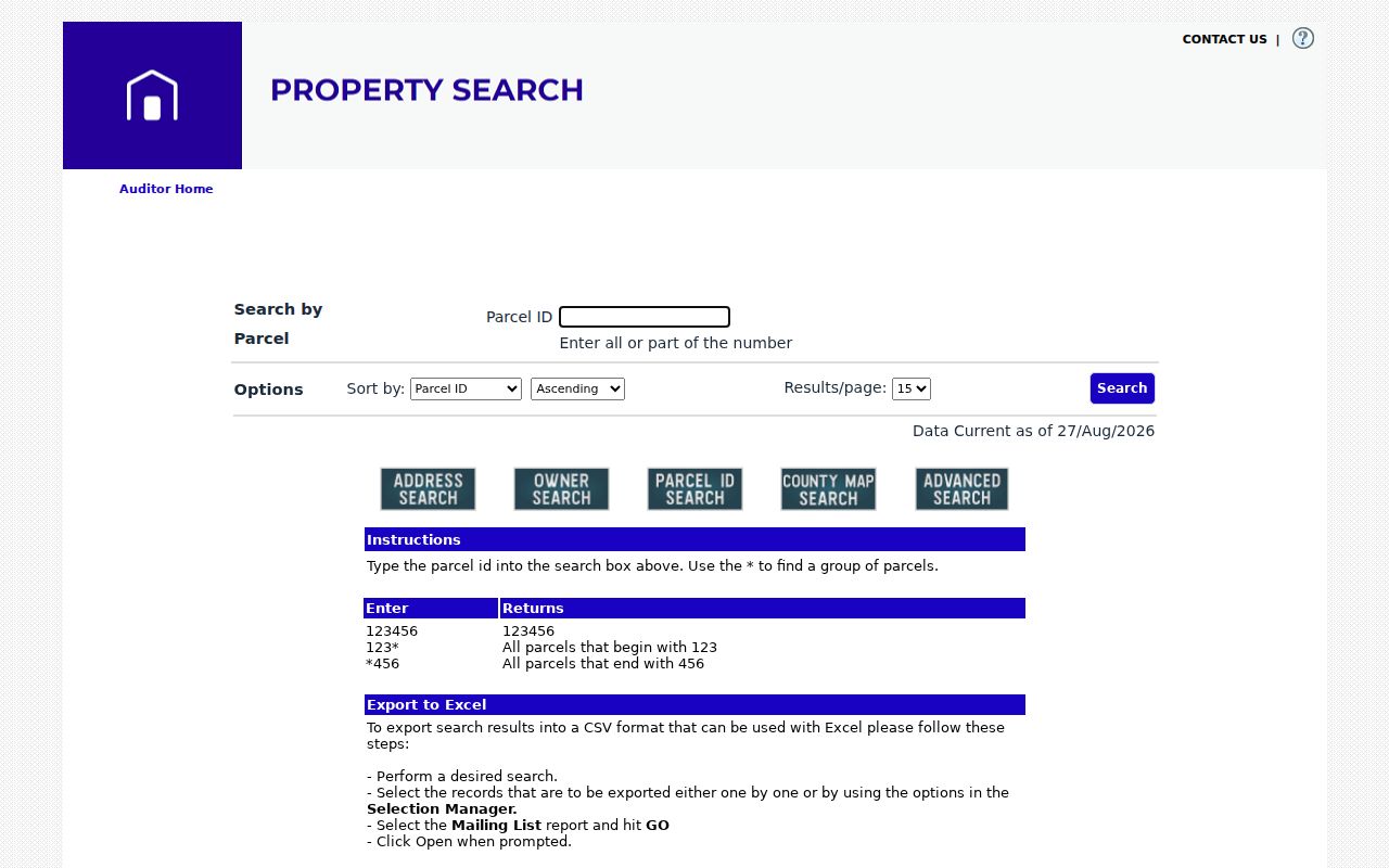 Clermont County residents directory Auditor parcel search controls