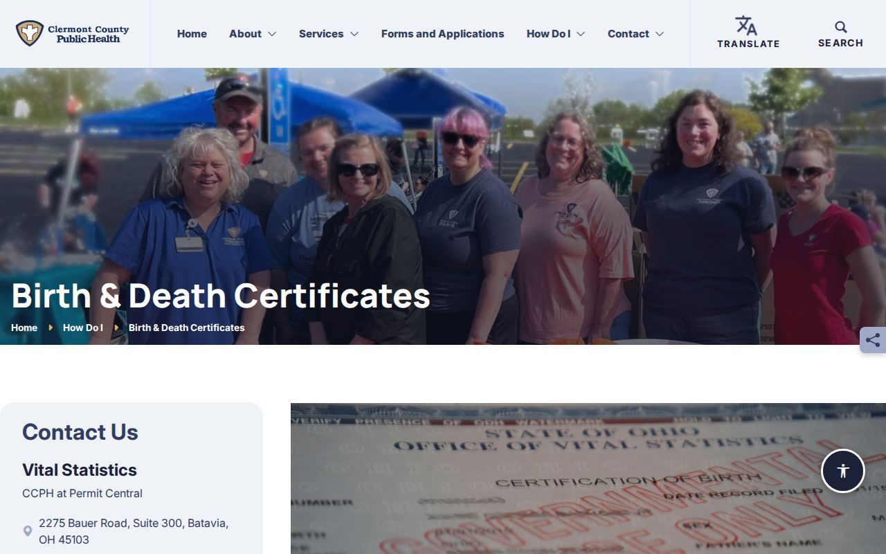 Clermont County residents directory birth and death certificate instructions