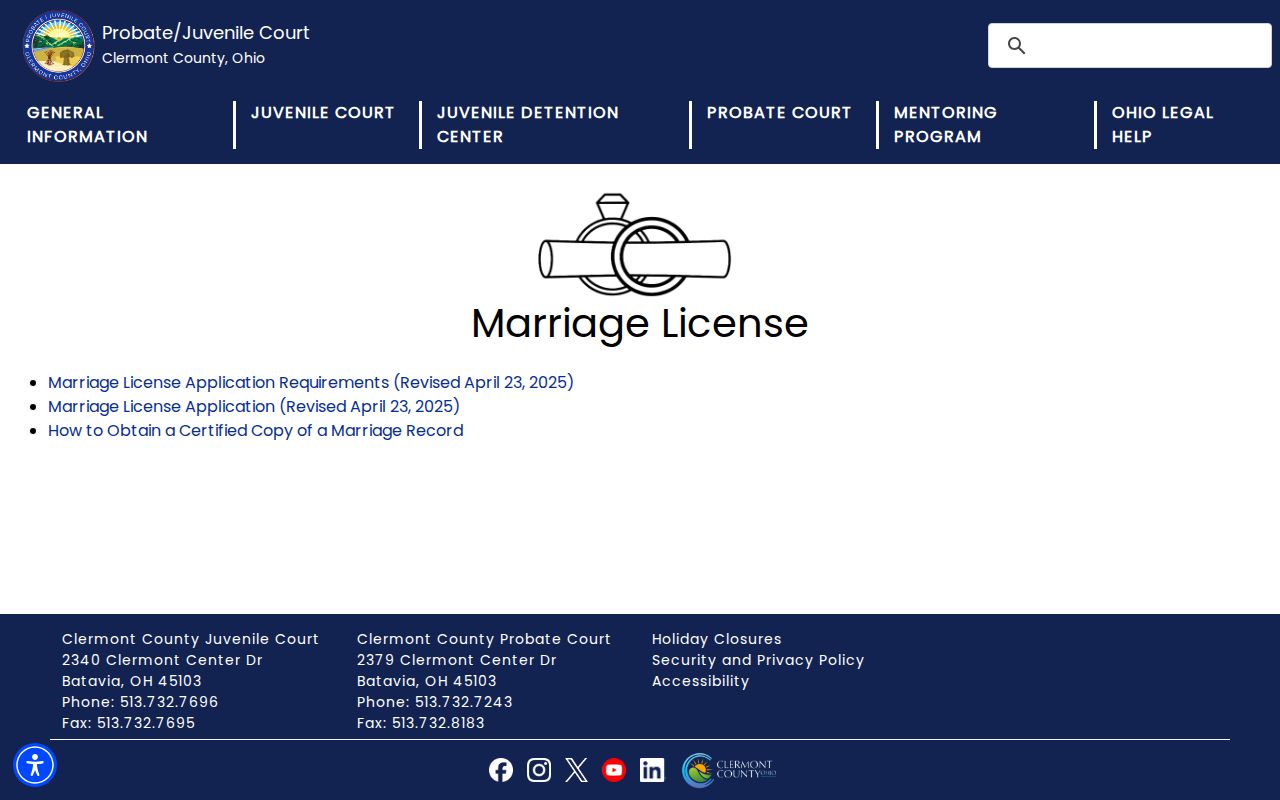 Clermont County residents directory Probate marriage-license page