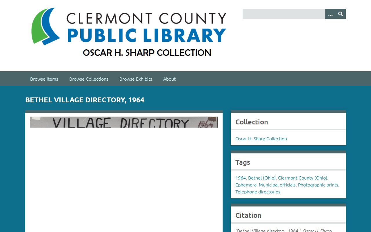 Clermont County previous residents 1964 Bethel Village Directory record