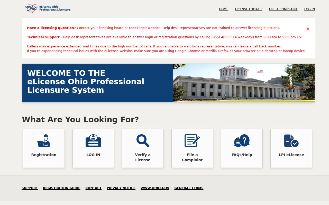 Clermont County resident lookup Ohio eLicense verification page