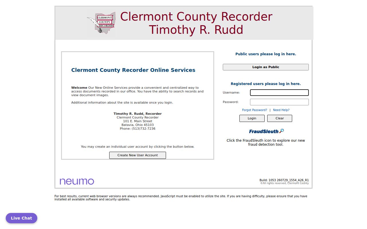 Clermont County street directory Recorder search instructions